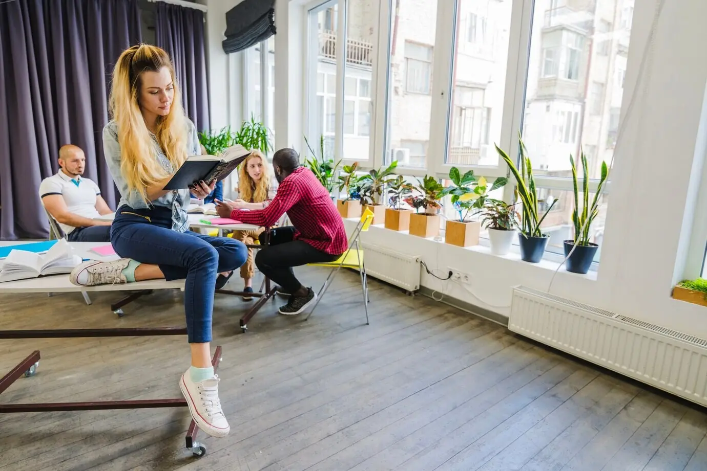 People studying in a classroom